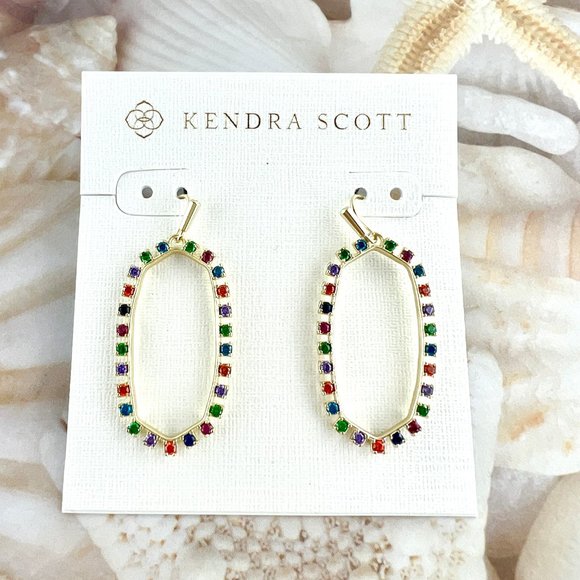 Kendra Scott Elle open frame multi crystal gold earrings - Picture 2 of 4
